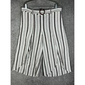 Maurices Linen Rayon Striped Split‎ Wide Leg Cropped Pants Womens Size XXL Belt